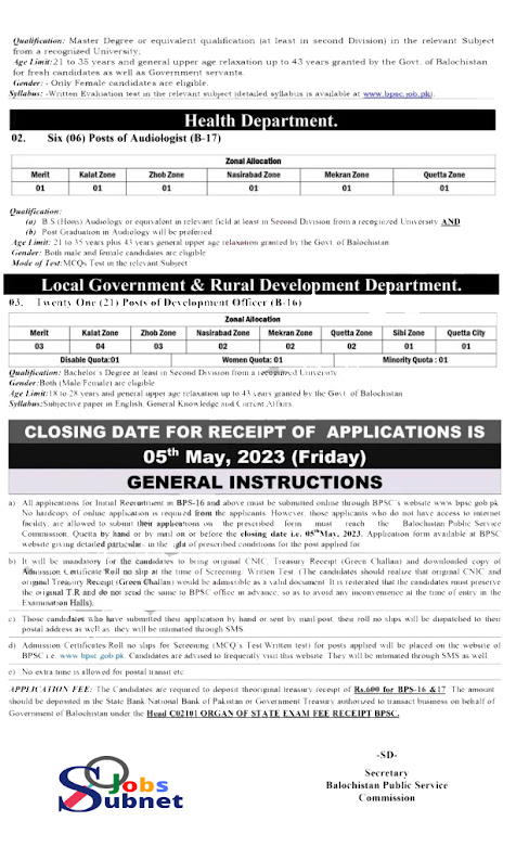 BPSC Lecturer Jobs 2023 Advertisement No. 5/2023 |Online Apply at www.bpsc.gob.pk