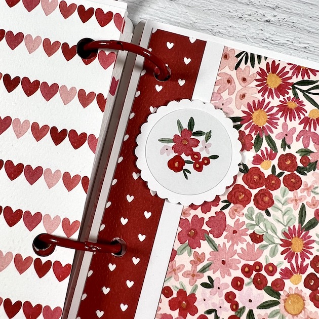 Valentine's Day You and Me Scrapbook Album Page with flowers and hearts