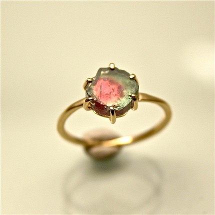 Watermelon Tourmaline Ring Big Diamond Cut Sterling Vermeil Sz 8.5 Fine