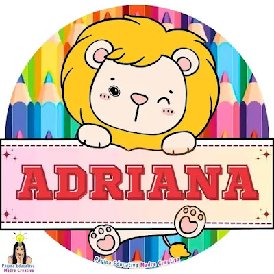 Solapín para niños Nombre Adriana - Leones para imprimir