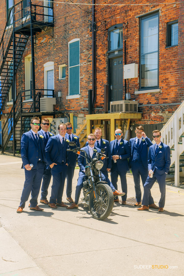 Groom on Motorcycle in Vera Wang Suit for Wedding by SudeepStudio.com Ann Arbor Wedding Photographer