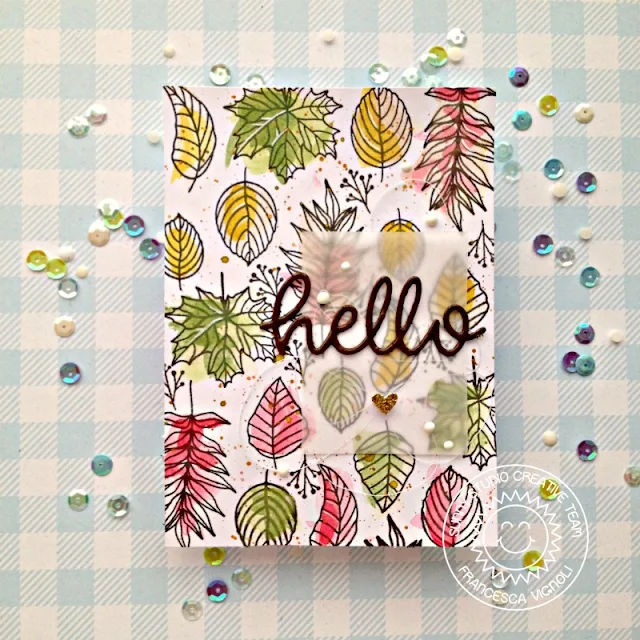 Sunny Studio Stamps: Elegant Leaves Hello Word Die Autumn Themed Hello Card by Franci Vignoli