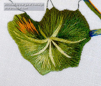 Needlepainted nasturtium leaf completed. (Catherine Laurencon Capucines (Inspirations))