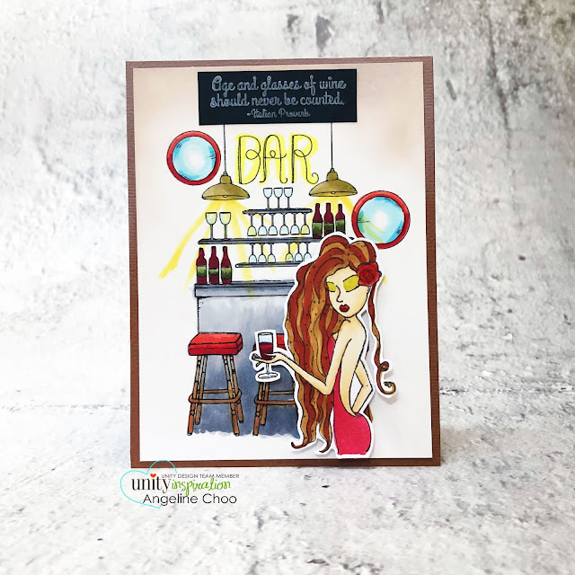 ScrappyScrappy: Stay safe and craft on with Unity Stamp - Scene Stamps Set the Bar #scrappyscrappy #unitystampco #card #cardmaking #handmadecard #stamping #papercraft #marlowfashionista #setthebar #barscene #unityscenestamp #sexyreddress #copicmarkers