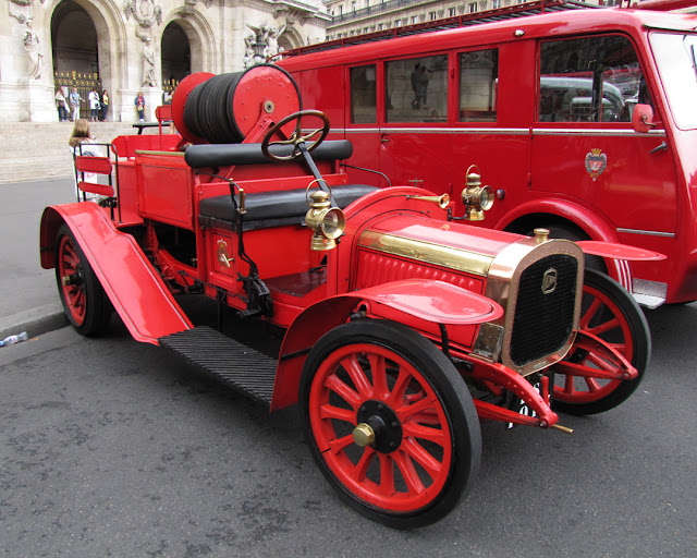 Vintage fire engines on display, Place de l'Opéra, Paris