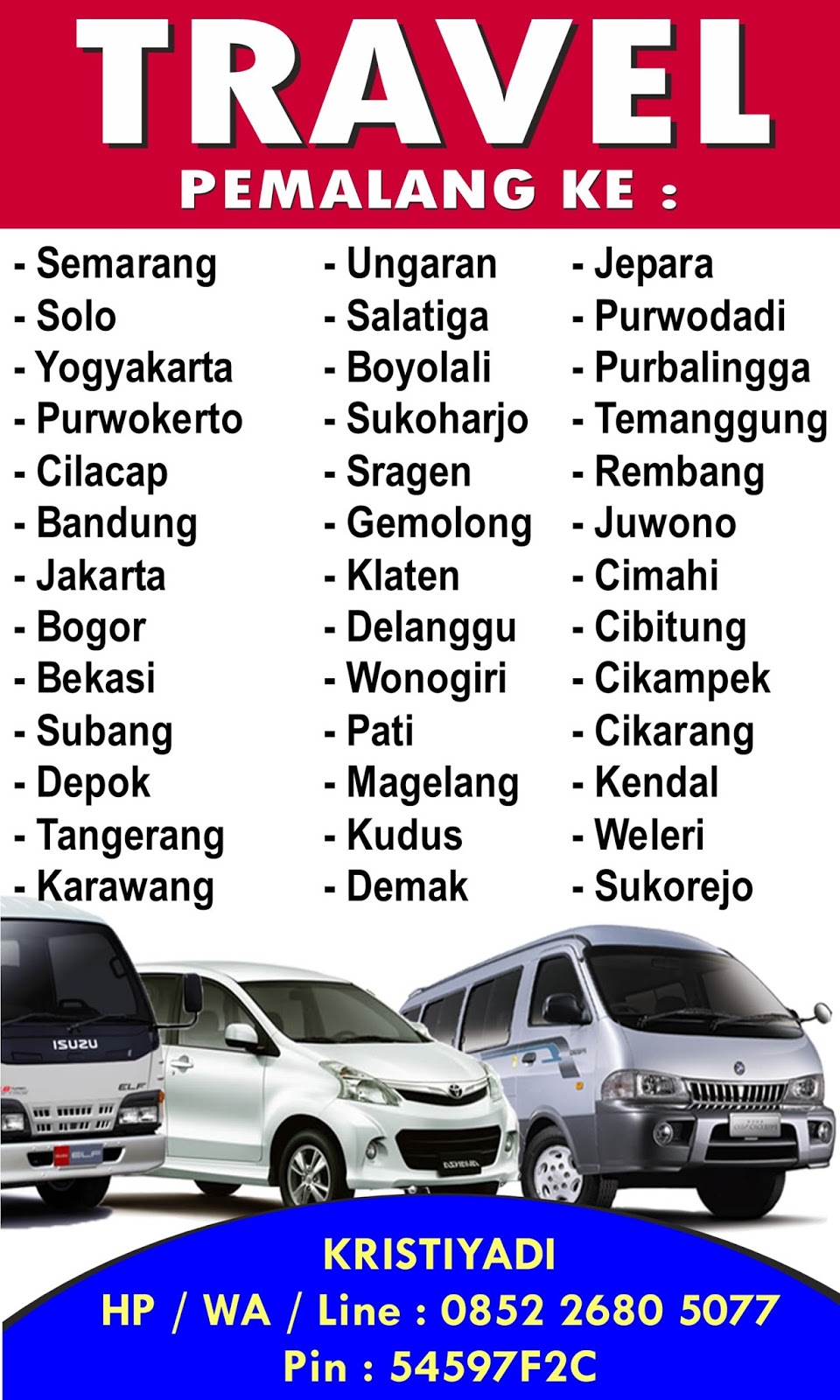 Travel dari Pemalang Ke Jakarta, Solo, Yogya, Semarang