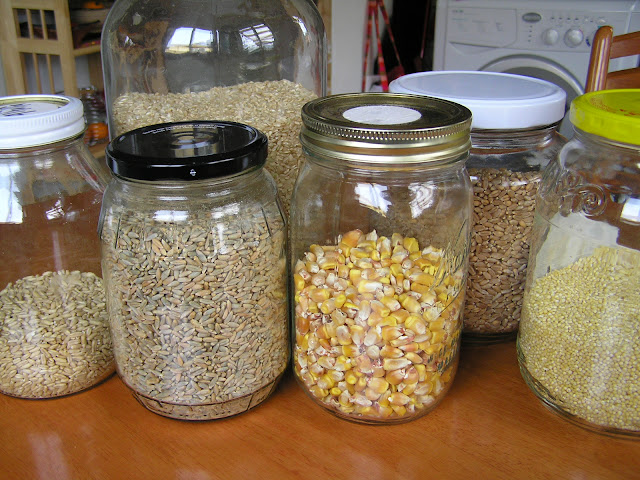 Whole grains stored in jars