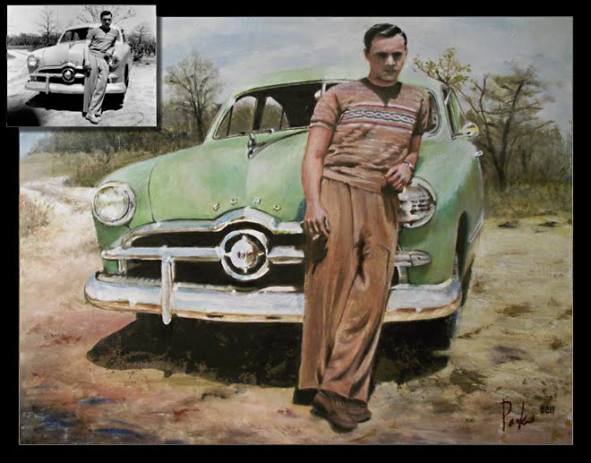 Painting of Cool 1949 black and white photo.