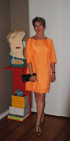 color blocking, orange shift dress