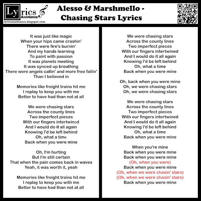 Alesso & Marshmello - Chasing Stars Lyrics | lyricsassistance.blogspot.com