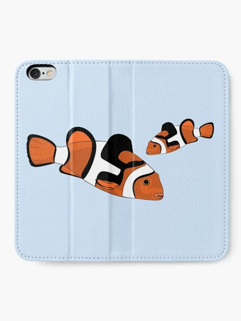 iphone wallet with vector drawing anemonefish
