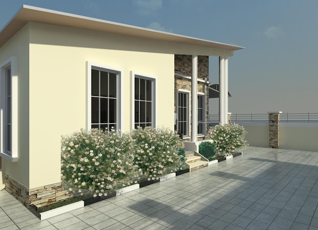 Proposed 3D Design of Low Budget 2 Bedroom Bungalow