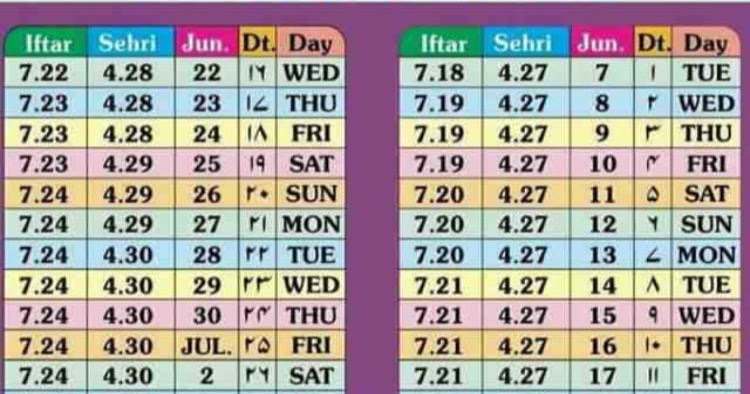 Ramadan Timetable 2016  Ramazan Sehri-Iftaar Timings 