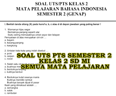 Download Kumpulan soal latihan Soal dan Jawaban PTS Kelas 2 Semester 2 Tahun 2020 Semua Mata Pelajaran