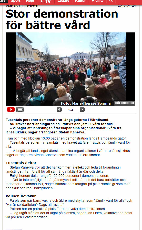 demonstration Härnösand, Ådalen reser sig, Sollefteå 