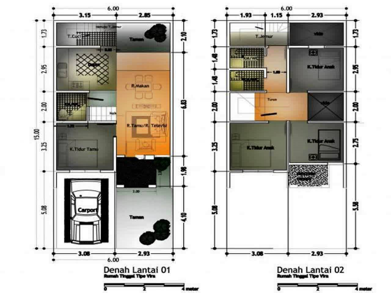 10 denah rumah type 70  minimalis 1 lantai 2 lantai hook 