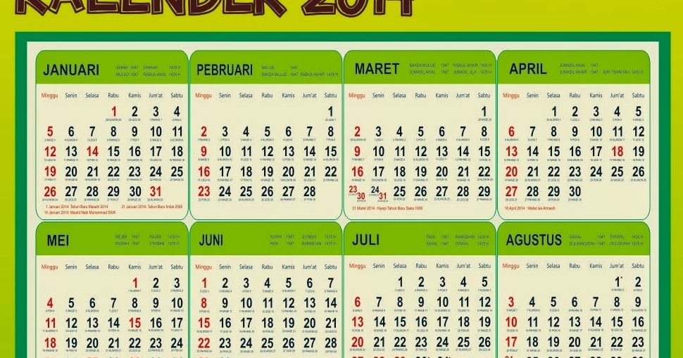 Download Kalender 2014 Dengan Hari Libur Nasional dan Jawa 