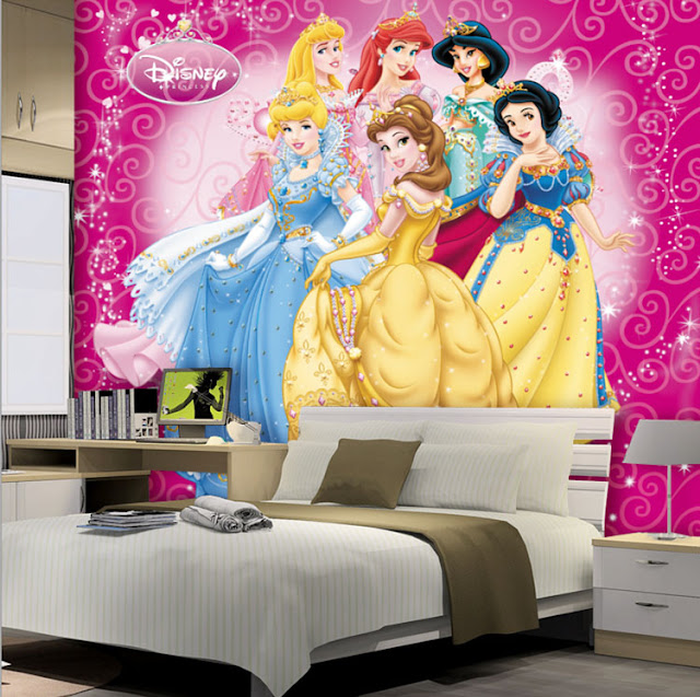Disney princess wall mural Wallpaper Cartoon Princesses 3D Photo Girls Kids Interior Bedroom Room pink