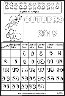 Calendário outubro 2019 para colorir
