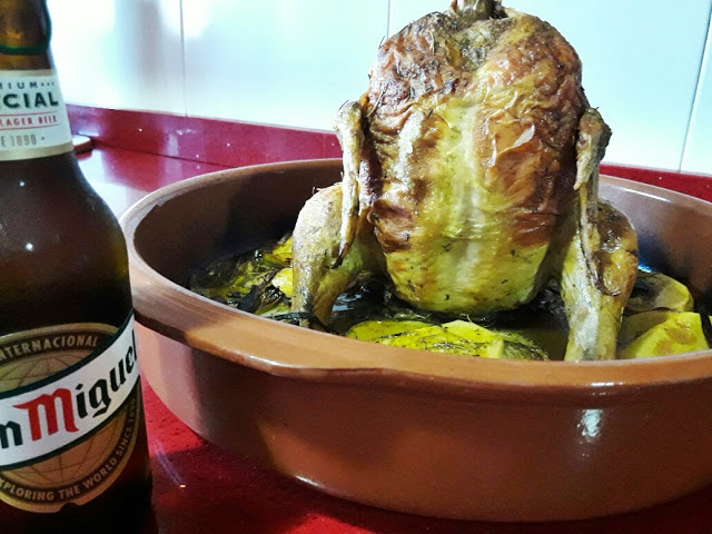 Pollo sentado a la cerveza