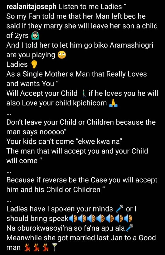 Don't leave your child because of a man- Anita Joseph advises Single mothers