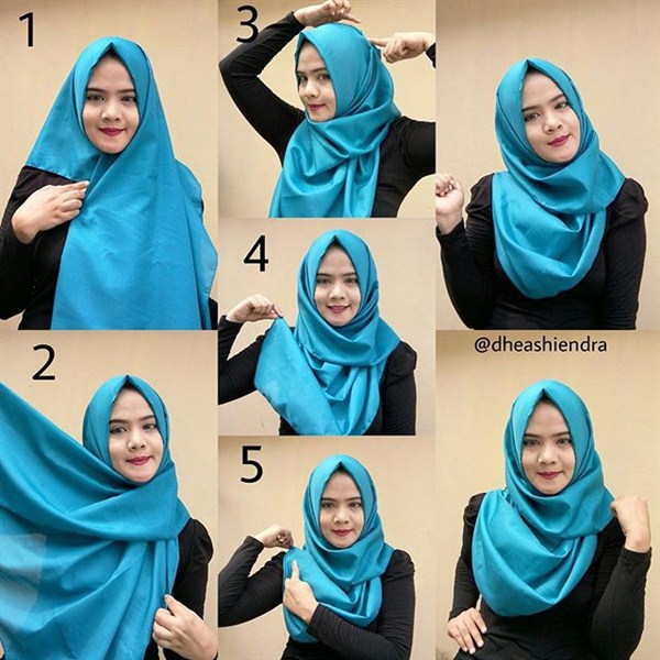 contoh model tutorial hijab pashmina wajah bulat terbaru 2017/2018
