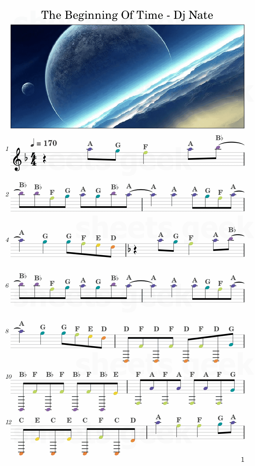 The Beginning Of Time - Dj Nate Easy Sheet Music Free for piano, keyboard, flute, violin, sax, cello page 1