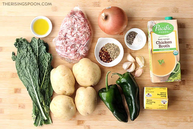 Ingredients For Making Spicy Italian Sausage & Potato Soup (Zuppa Toscana)