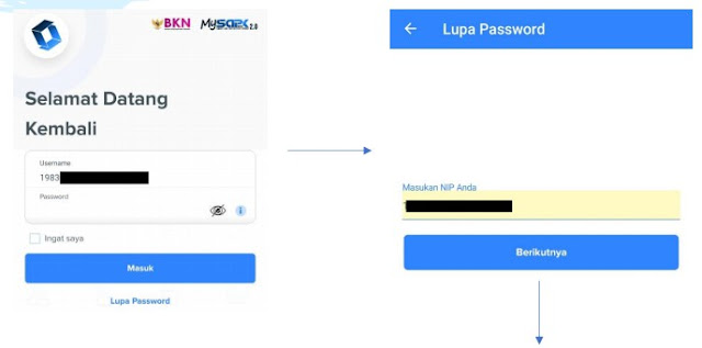 Berikut tampilan bantuan lupa password pada MySAPK