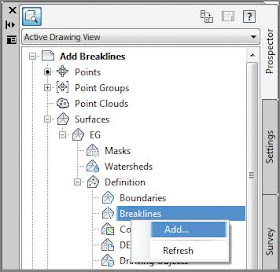 Adding breaklines from within Prospector