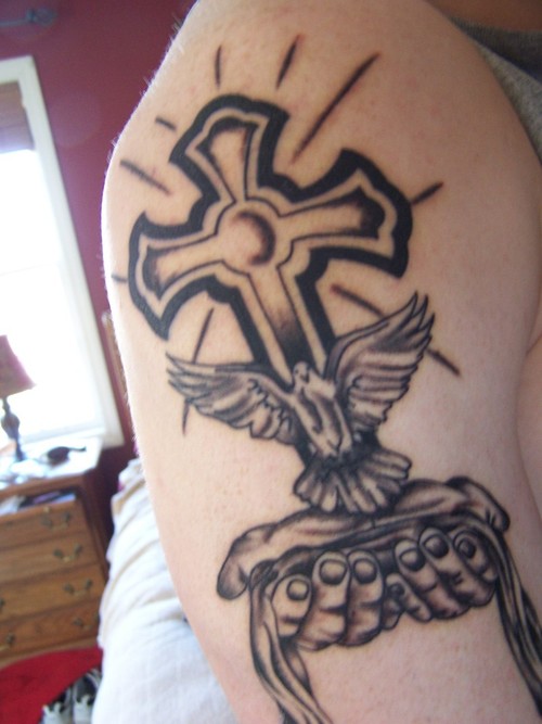 shoulder cross tattoo
