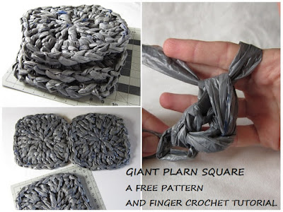 free crochet pattern, square, plarn, finger crochet, tutorial