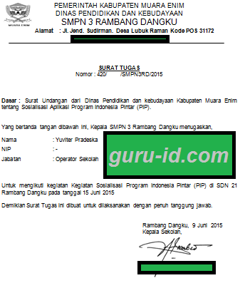 Format Surat Dinas Tugas Guru Dari Kepala Sekolah Terbaru 