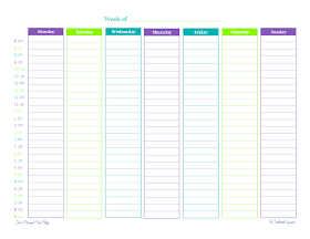 free printable, weekly planner, half hour increments, schedule, landscape