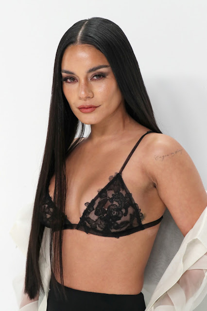 Vanessa Hudgens expose her beautiful boobs and nipples wearing see-through black bra