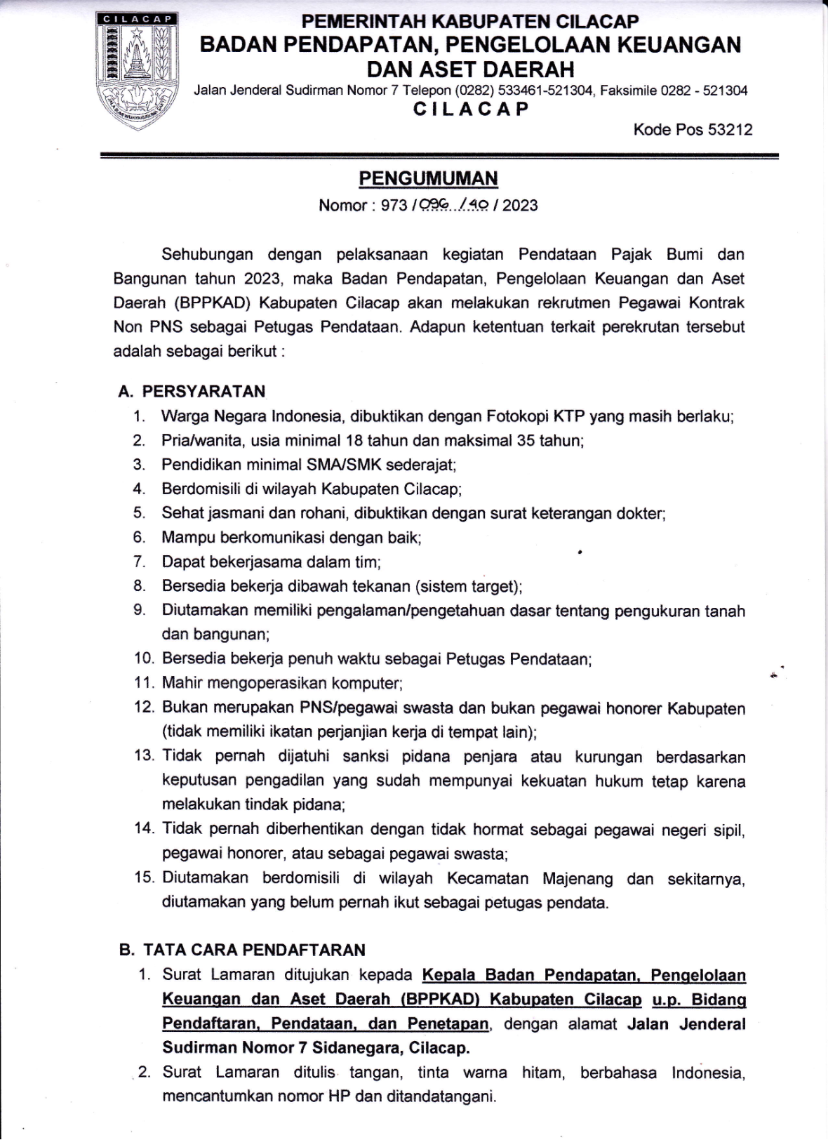  Lowongan Kerja Non PNS Badan Pendapatan Pengelolaan Keuangan dan Aset Daerah Tingkat SMA  Lowongan Kerja Non PNS Badan Pendapatan Pengelolaan Keuangan dan Aset Daerah Tingkat SMA SMK Tahun 2023