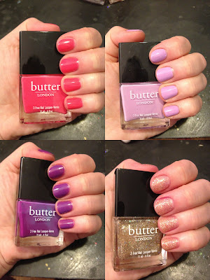 butter LONDON, butter LONDON Molly Coddled, butter LONDON Tart With A Heart, butter LONDON Brummie, butter LONDON Cake-Hole, butter LONDON nail polish, butter LONDON nail varnish, butter LONDON nail lacquer, nails, swatches