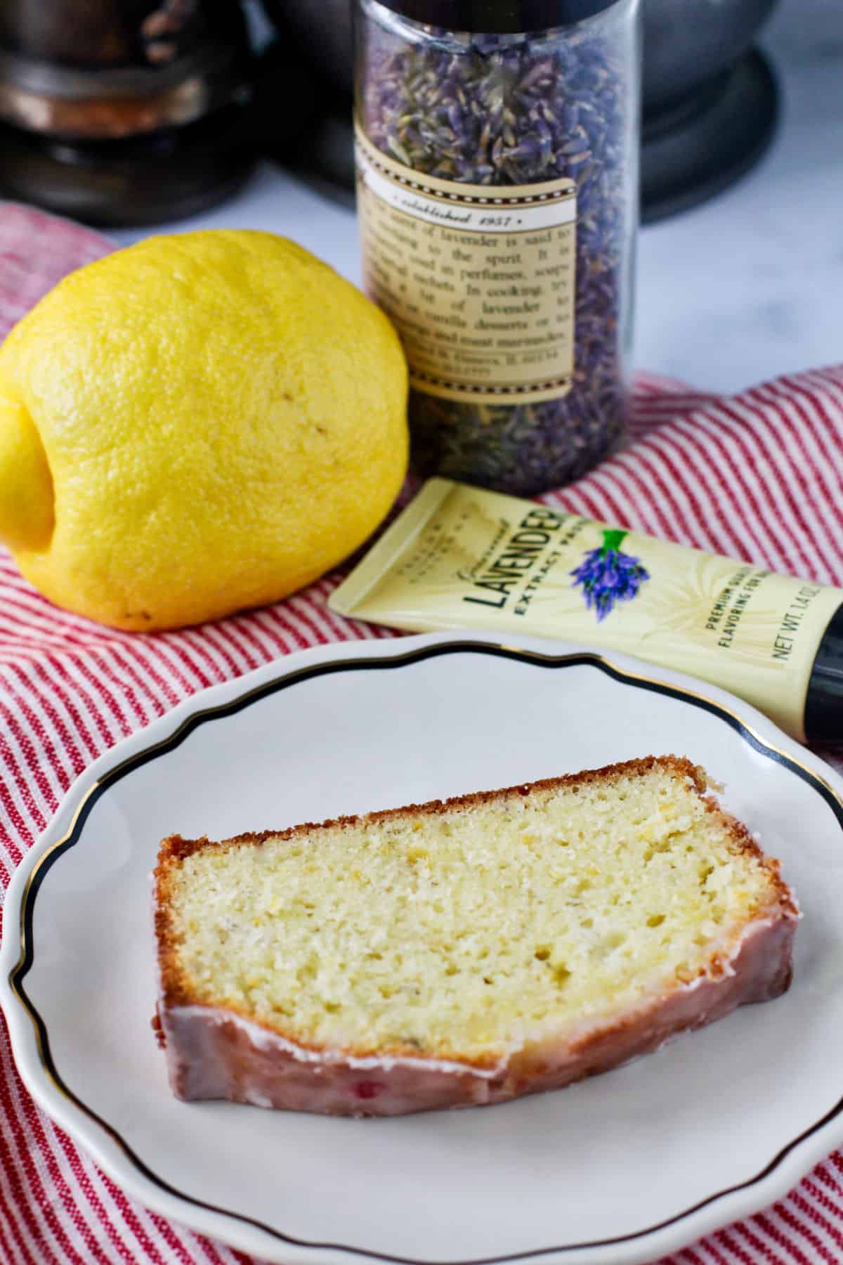 Lavender Lemon Weekend Cake Slice.