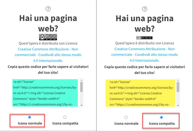 codice HTML della licenza