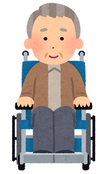 車椅子に乗ったお爺さんの表情イラスト（笑顔）