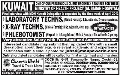 X-Ray, Lab Technicians for Kuwait