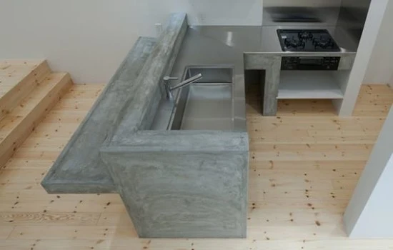 gambar inspiratif meja dapur cor dengan beton ekspos