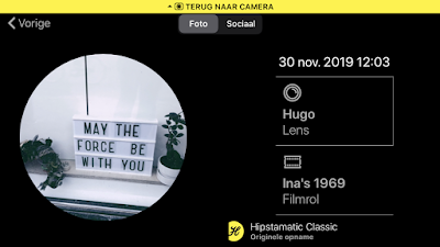 Schermafbeelding Hipstamatic-instellingen Hugo + Ina’s 1969