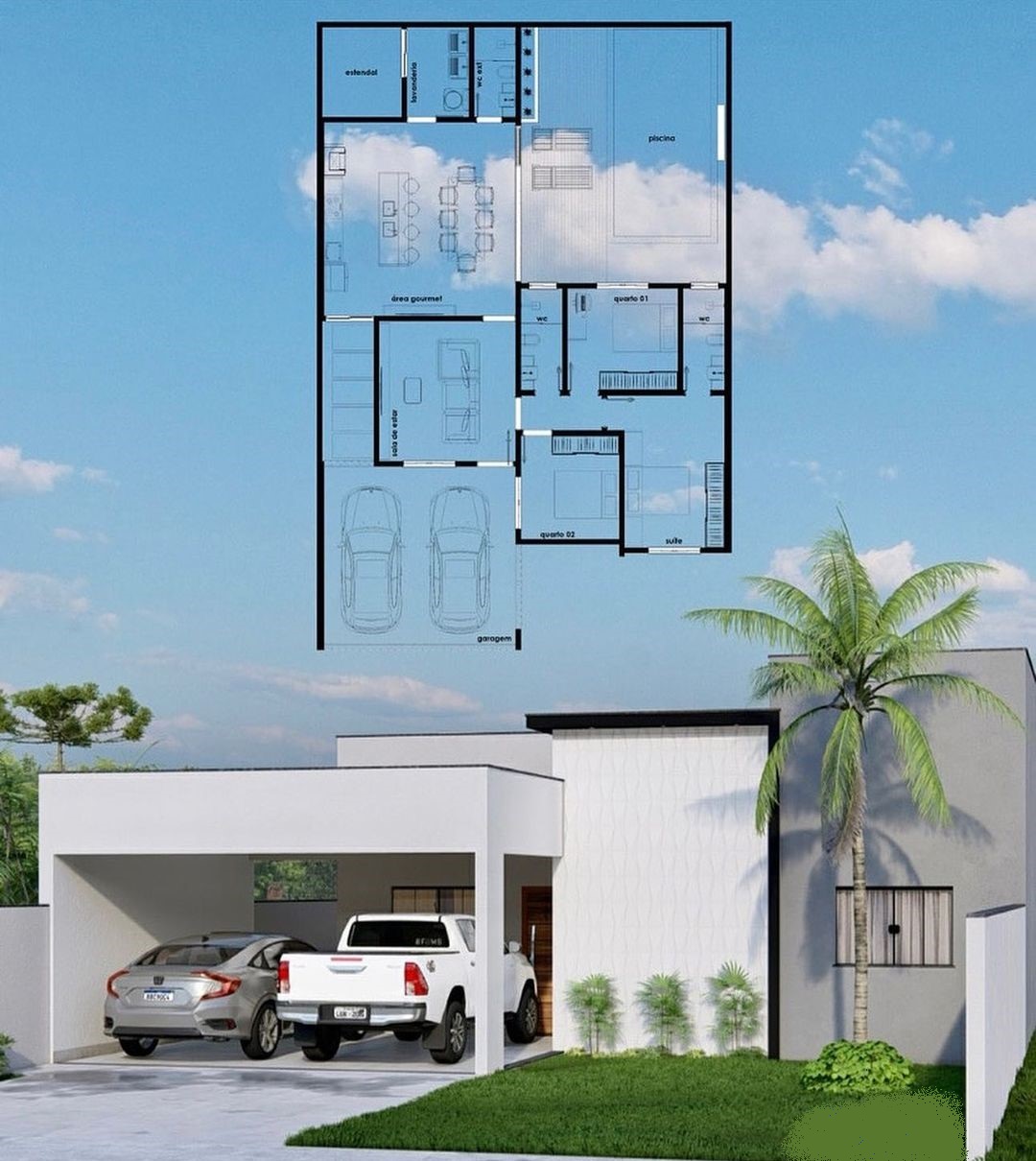 Aprenda a criar fachadas de casas térreas e inspire-se com 25 exemplos!   Fachadas de casas modernas, Fachadas de casas terreas, Fachadas de casas