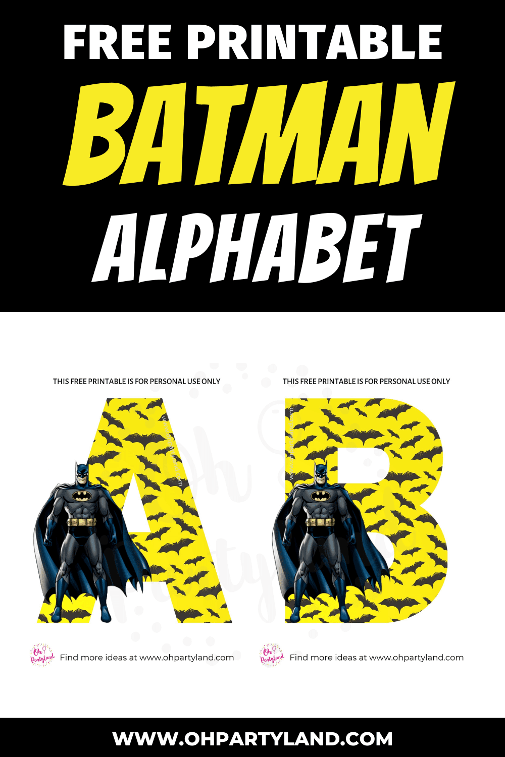Free printable Batman Alphabet letters - oh partyland