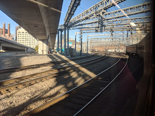 rolling out of South Station on the Franklin Line