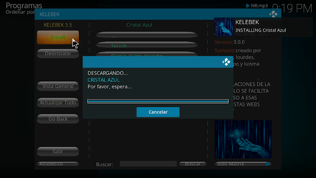 Instalar addon Cristal Azul en Kodi