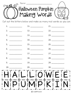 Making Words worksheet for Halloween and October