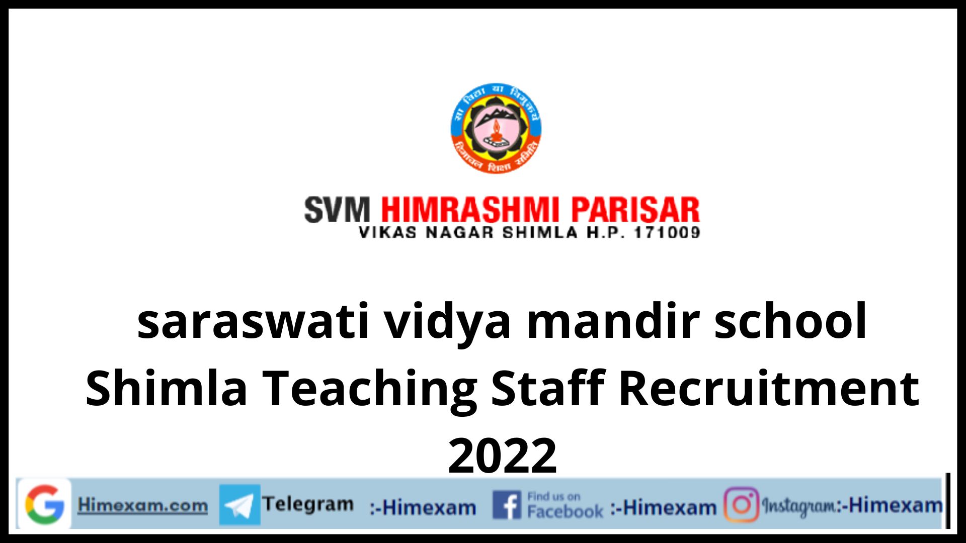 saraswati vidya mandir school Shimla Teaching Staff Recruitment 2022