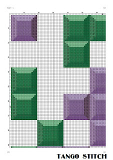 Orange green violet block puzzle cross stitch pattern